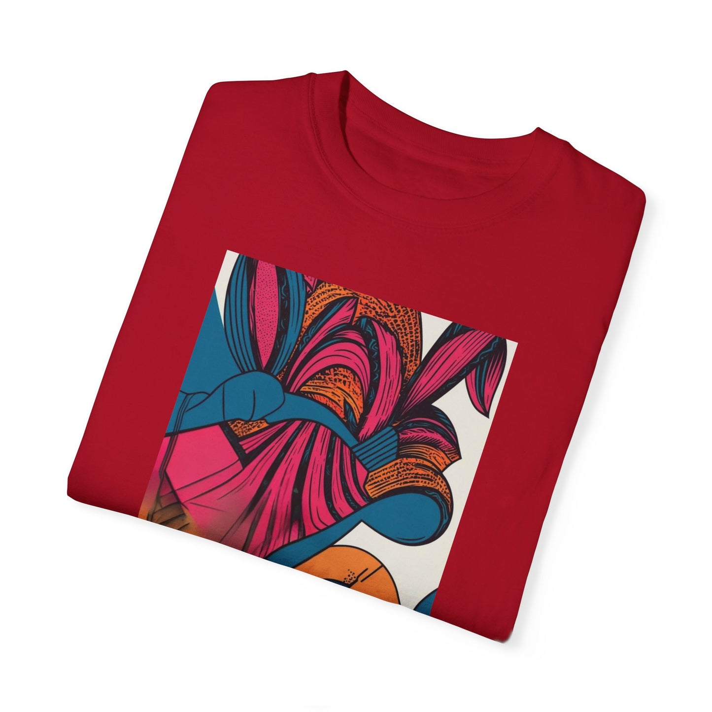 Model in the Berry Masterpiece Oversized Boho T-Shirt 09 - Eco-Friendly Organic Cotton Graphic Tee enjoying a relaxing day at home.