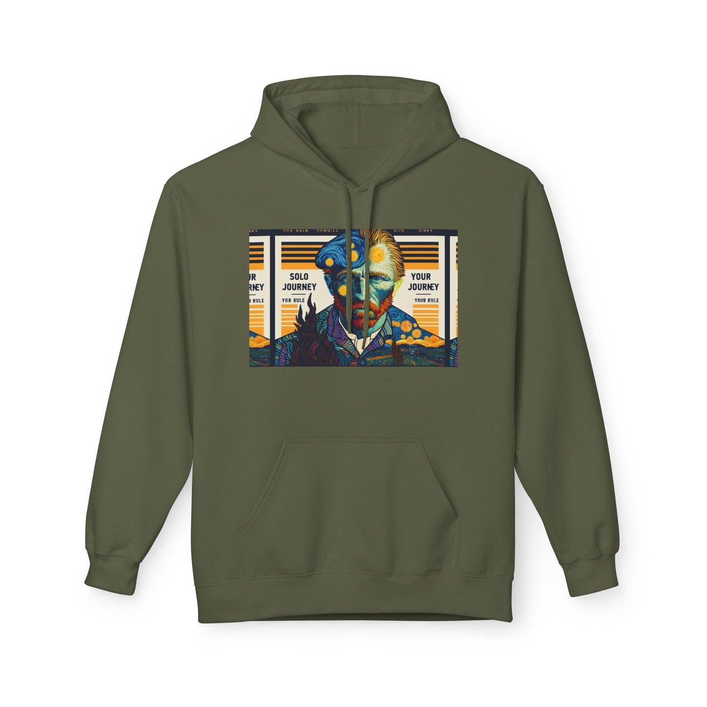 Person wearing the oversized Van Gogh AI Graphic Western Rodeo Sweatshirt in a casual setting.