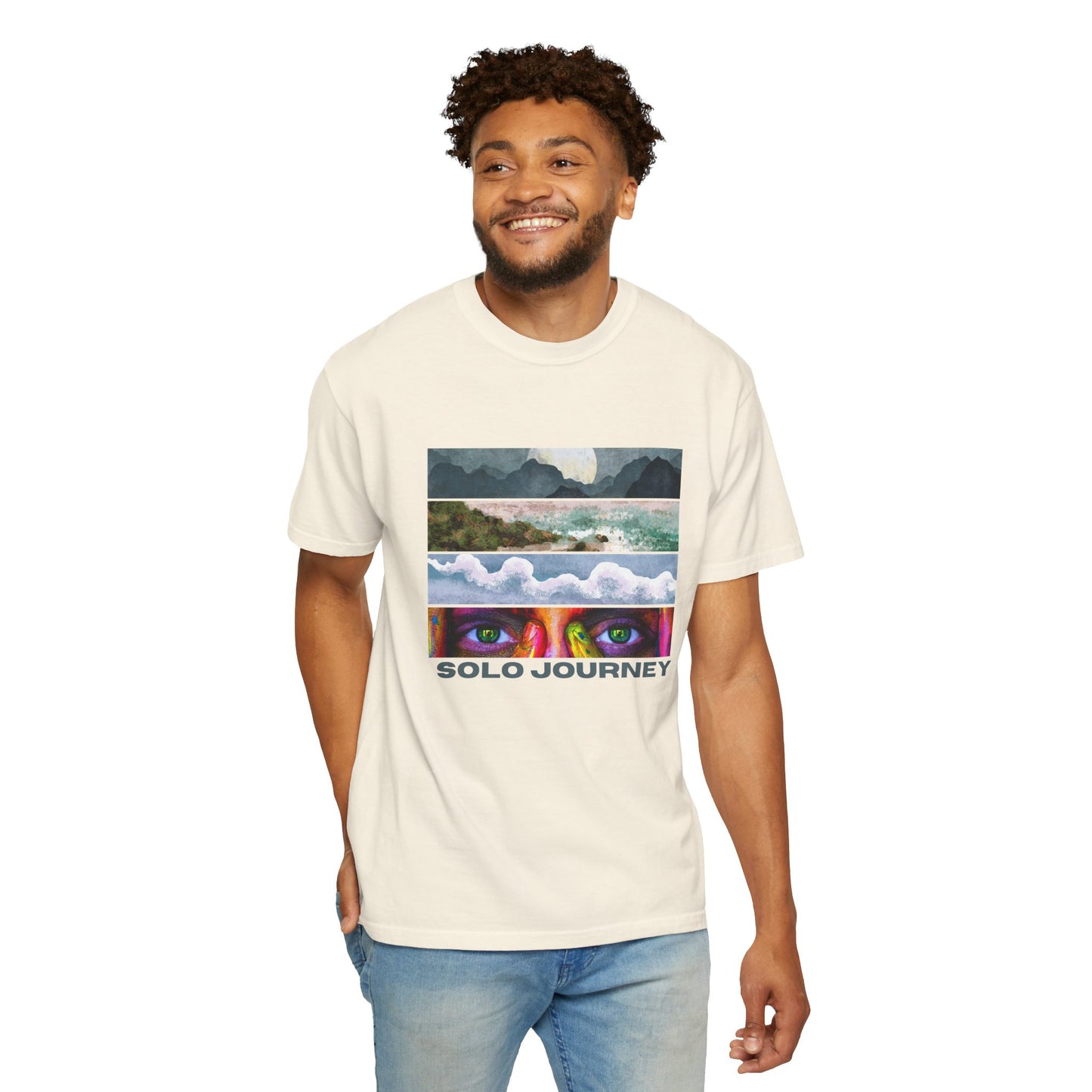 Model wearing Vintage Aesthetic Oversized Boho T-Shirt 07, highlighting its relaxed fit and unique vintage vibe perfect for casual outings.