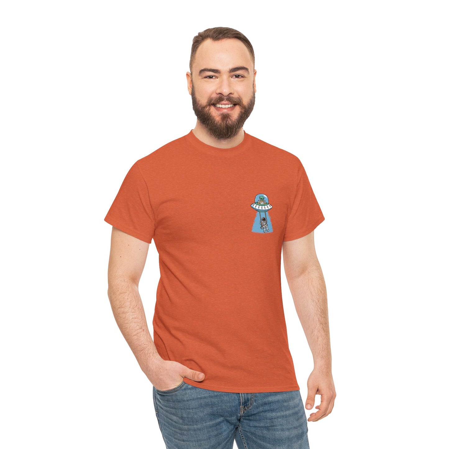 UFO Dancing in Space - Whimsical Unisex Heavy Cotton Tee with Playful Design