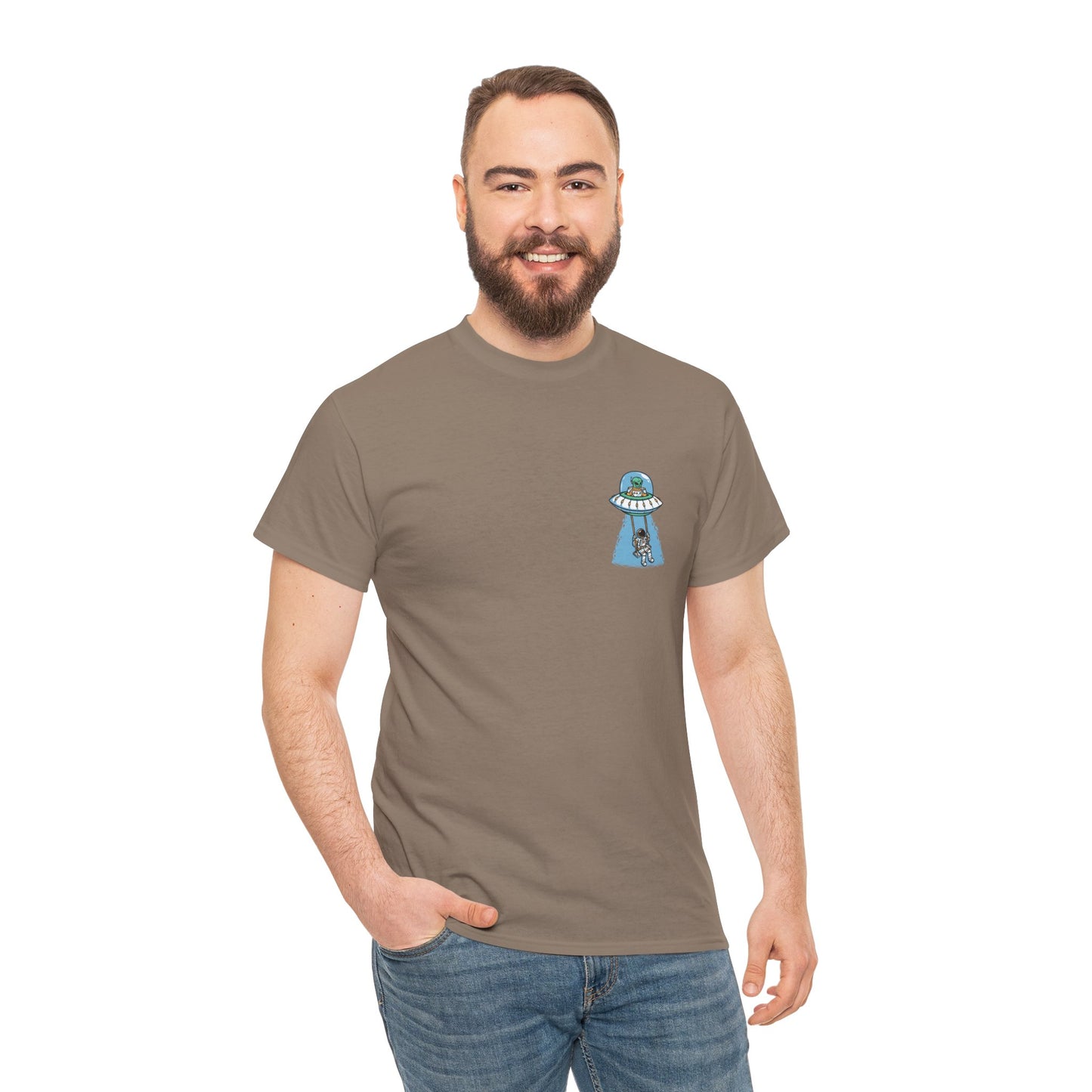 UFO Dancing in Space - Whimsical Unisex Heavy Cotton Tee with Playful Design