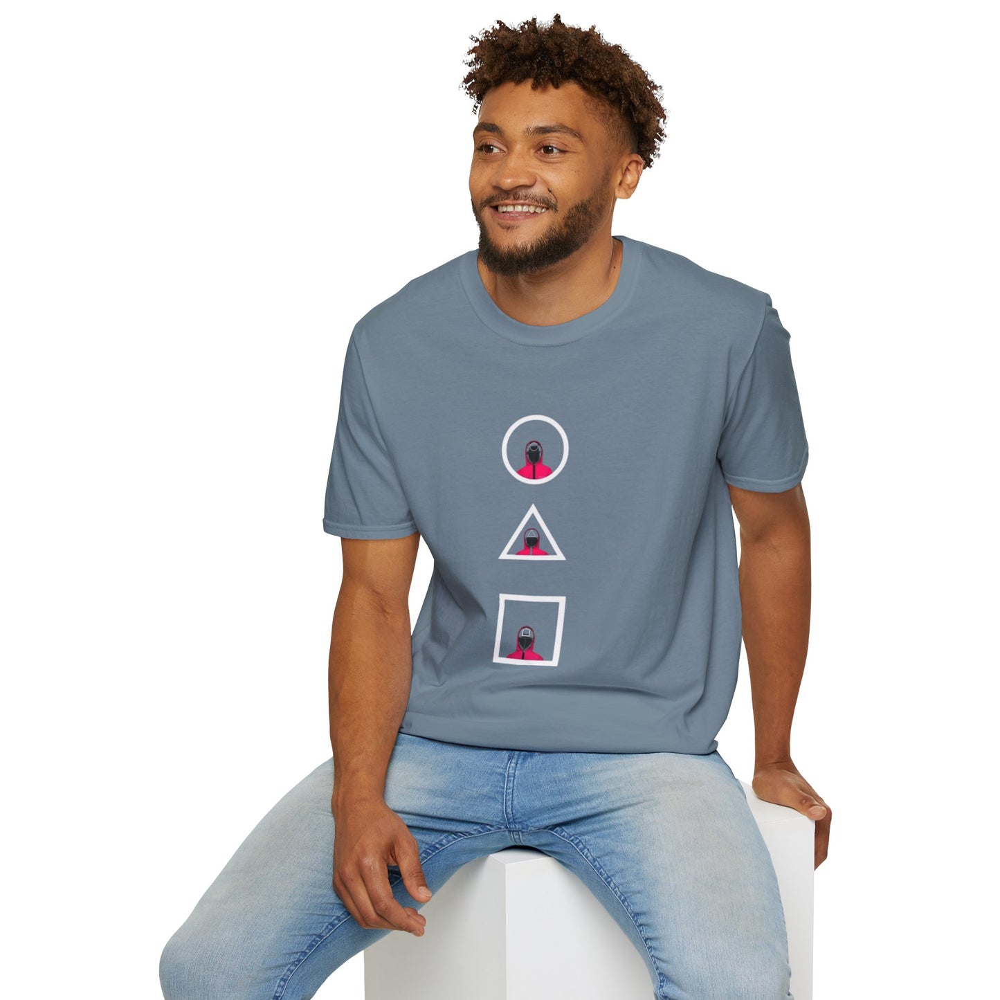 Unisex Softstyle T-Shirt - Eco-Friendly 100% Cotton Minimalist Graphic Tee displaying relaxed fit and comfort.