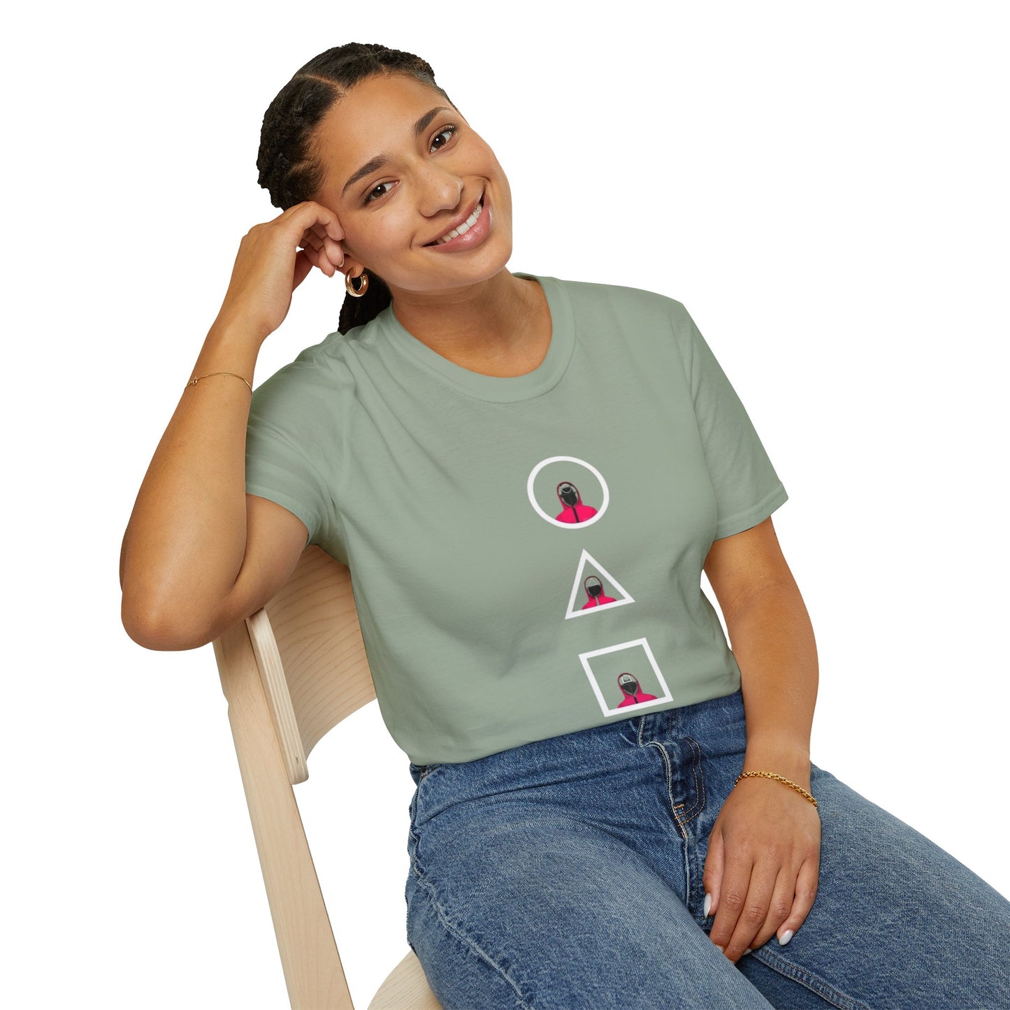 Unisex Softstyle T-Shirt - Eco-Friendly 100% Cotton Minimalist Graphic Tee showcasing a stylish laid-back look on a model.