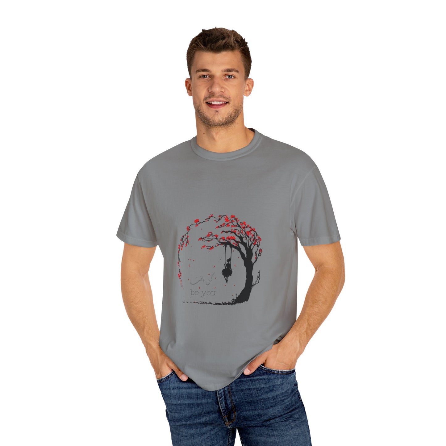 Back view of Cherry Blossom Unisex T-Shirt highlighting the breathable design and ethical fashion choice.