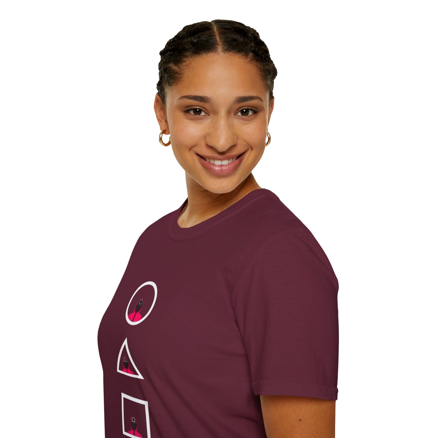 Unisex Softstyle T-Shirt - Eco-Friendly 100% Cotton Minimalist Graphic Tee showcased on a model in a casual outdoor setting.