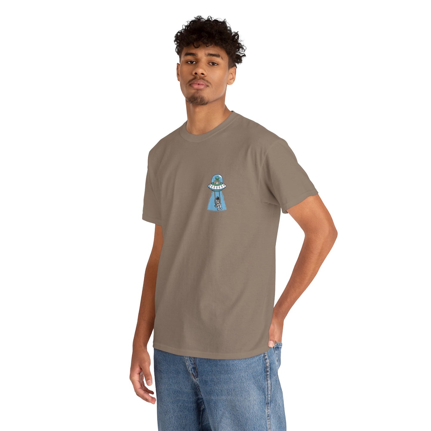 UFO Dancing in Space - Whimsical Unisex Heavy Cotton Tee with Playful Design