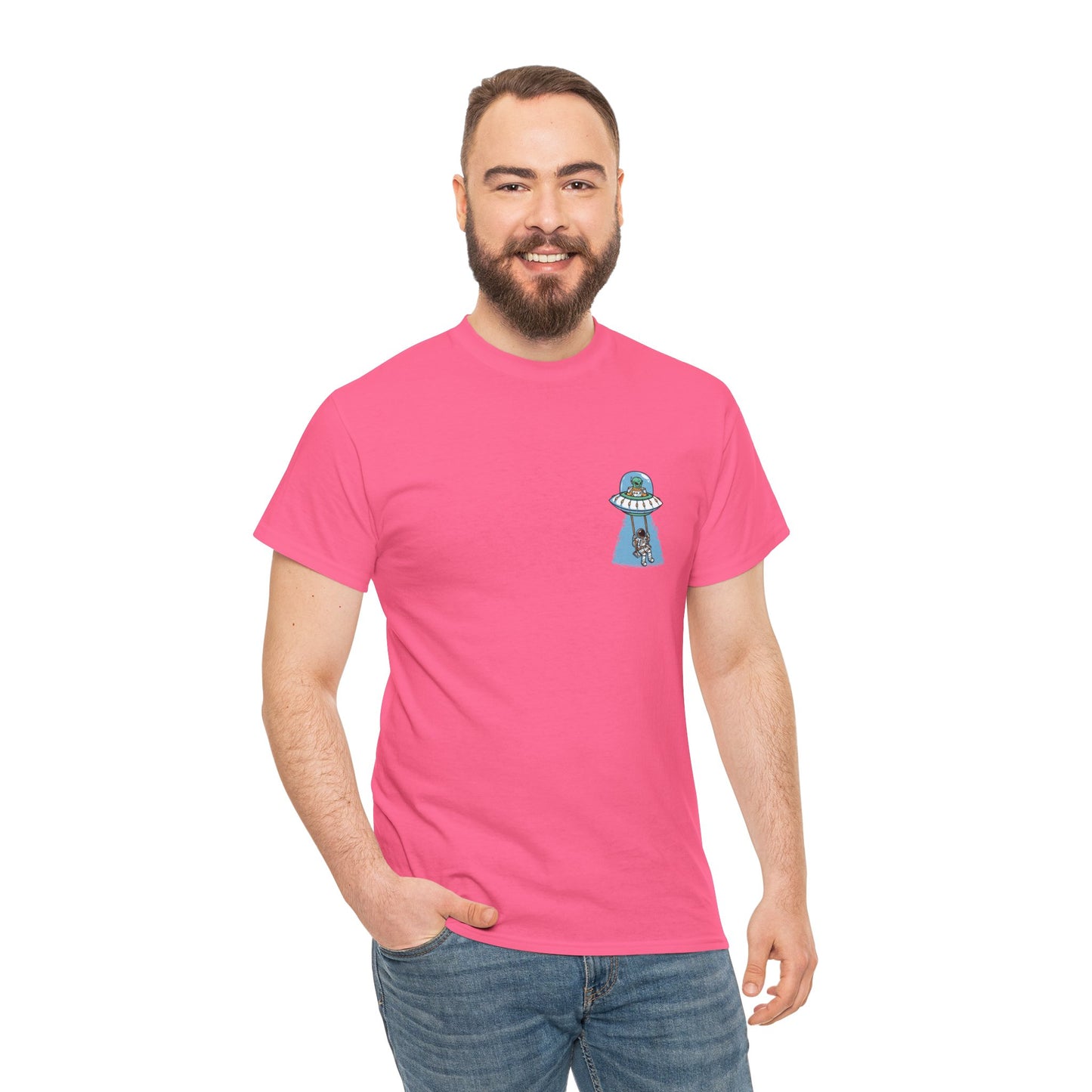 UFO Dancing in Space - Whimsical Unisex Heavy Cotton Tee with Playful Design