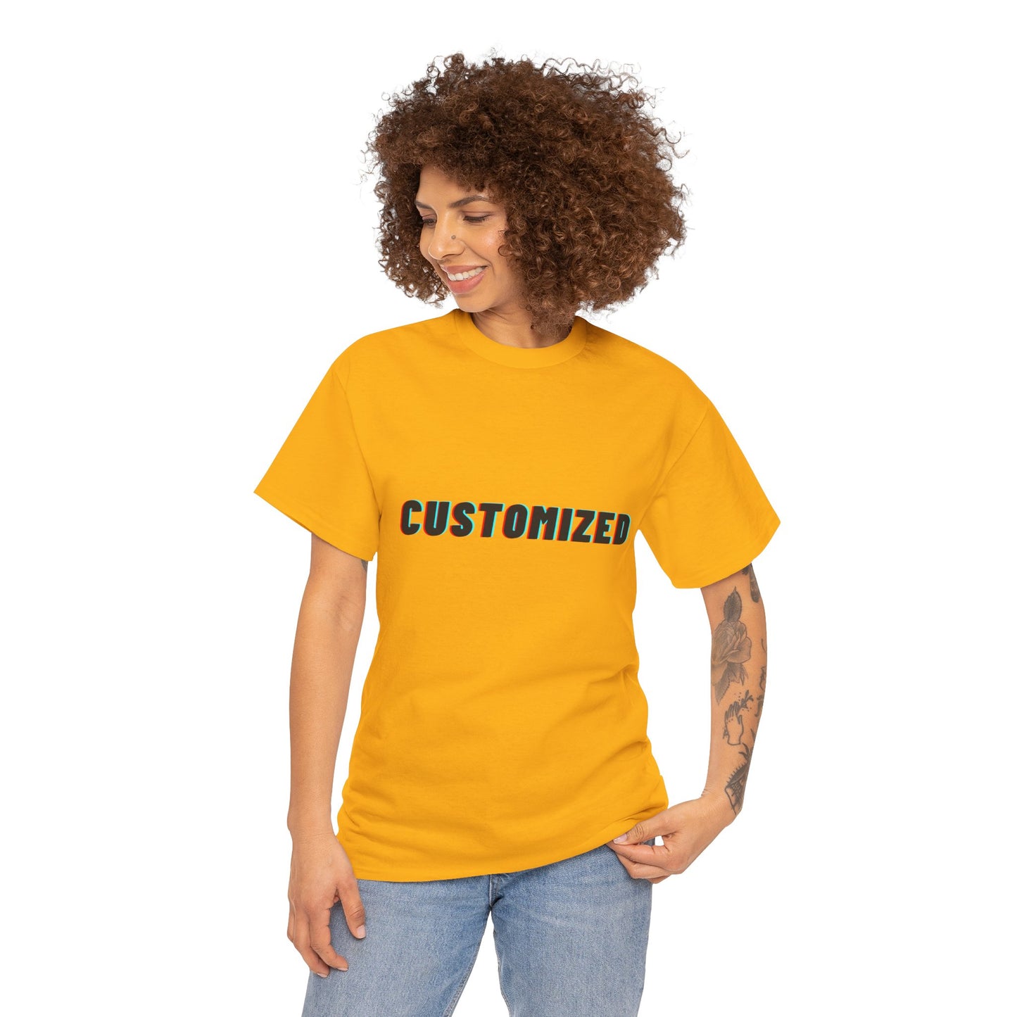 Close-up view of a Personalized Unisex Heavy Cotton Tee highlighting soft organic cotton texture and sustainable production