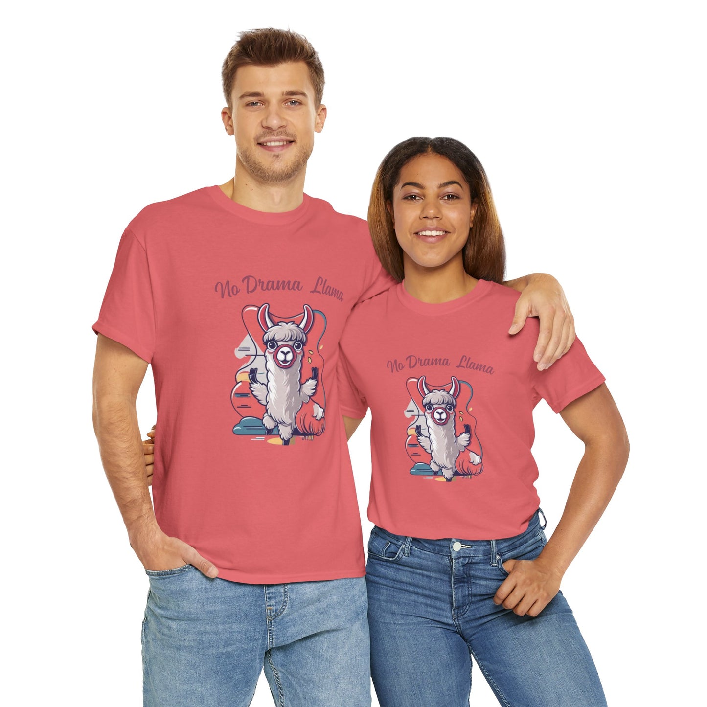 No Drama Llama Unisex Heavy Cotton Tee - Fun Graphic Tee for Casual Wear