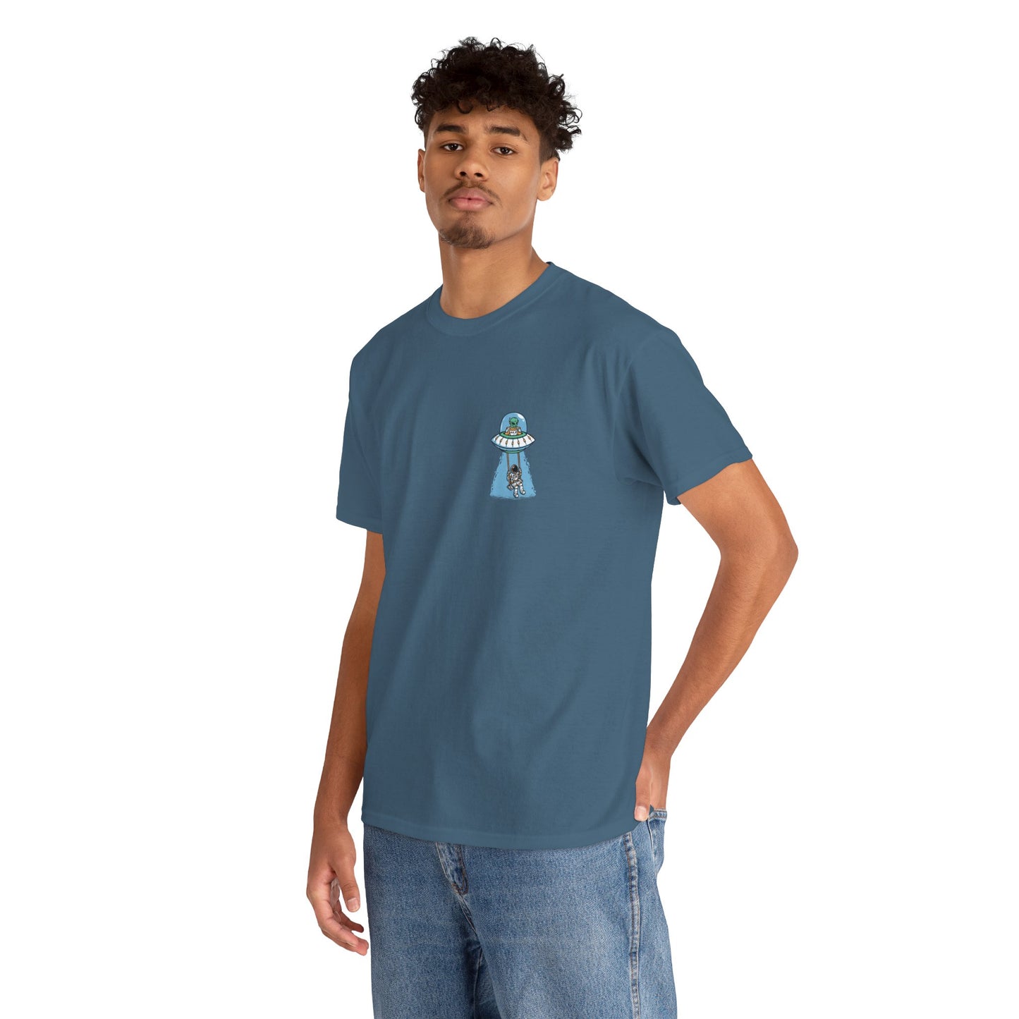 UFO Dancing in Space - Whimsical Unisex Heavy Cotton Tee with Playful Design