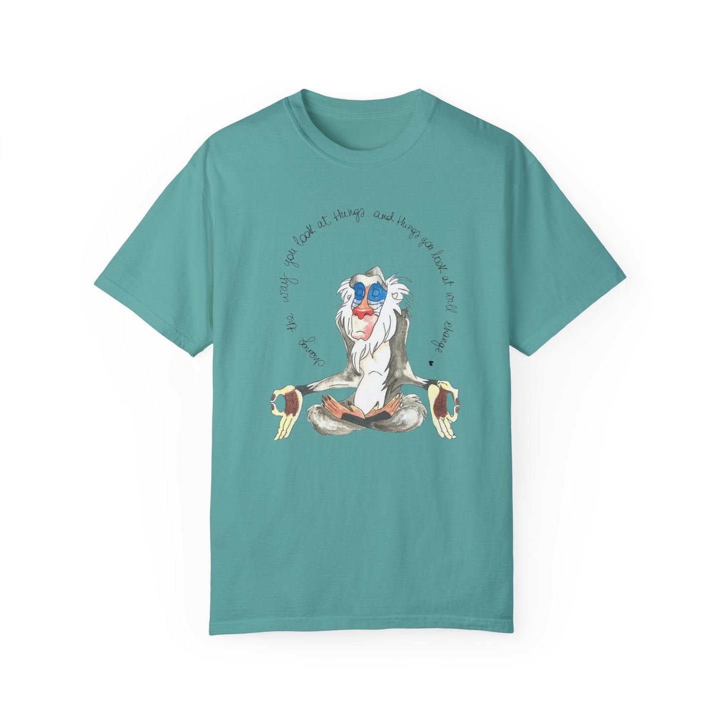 Display of the Monkey Legend Graphic Art Oversized Boho Pullover Tee showcasing its relaxed fit and lightweight fabric.