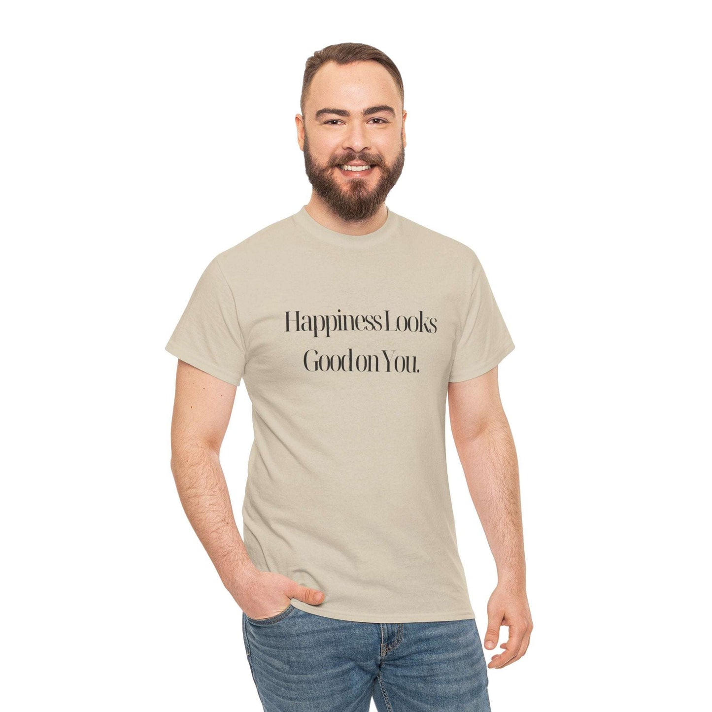 Happiness looks good on you Tshirt - Perfect for Motivation, Gifts, EvIntroducing our Unisex Heavy Cotton Tee, perfect for spreading positivity and comfort in your daily life. This versatile tee carries the uplifting message, "HappinesSolo JourneyInspiring Happiness Unisex Tee