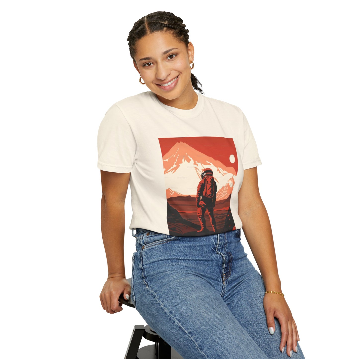 Casual outdoor scene featuring a person wearing the Man On Mars Graphic T-Shirt, emphasizing its versatility for everyday adventures.
