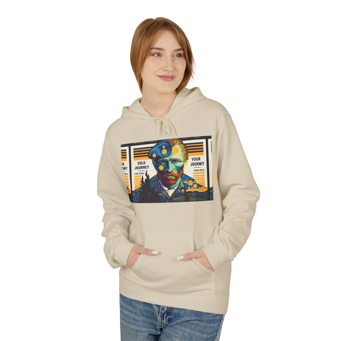 Back view of the oversized Van Gogh AI Graphic Western Rodeo Sweatshirt showcasing its relaxed fit and unique artistic design.