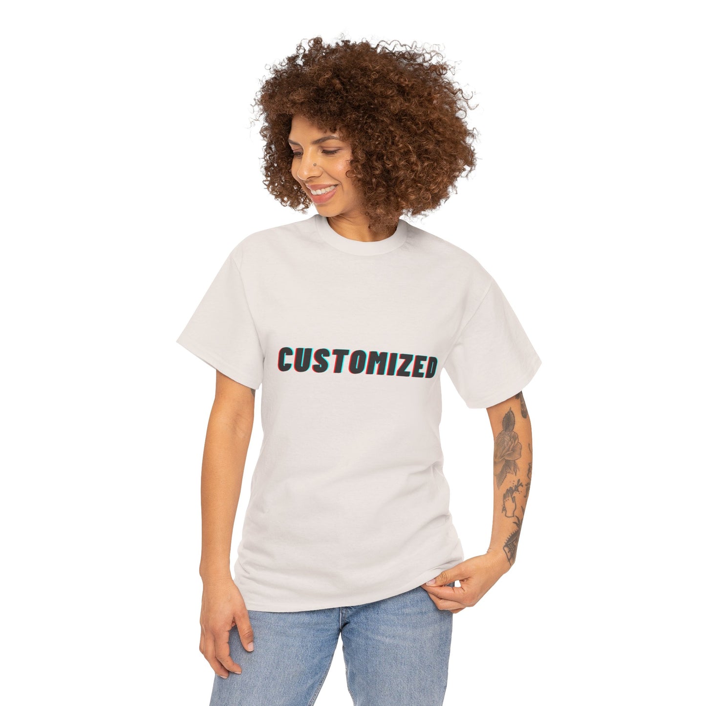 Creative graphic design on the Personalized Unisex Heavy Cotton Tee, emphasizing sustainable fashion elements and unique artistic flair.