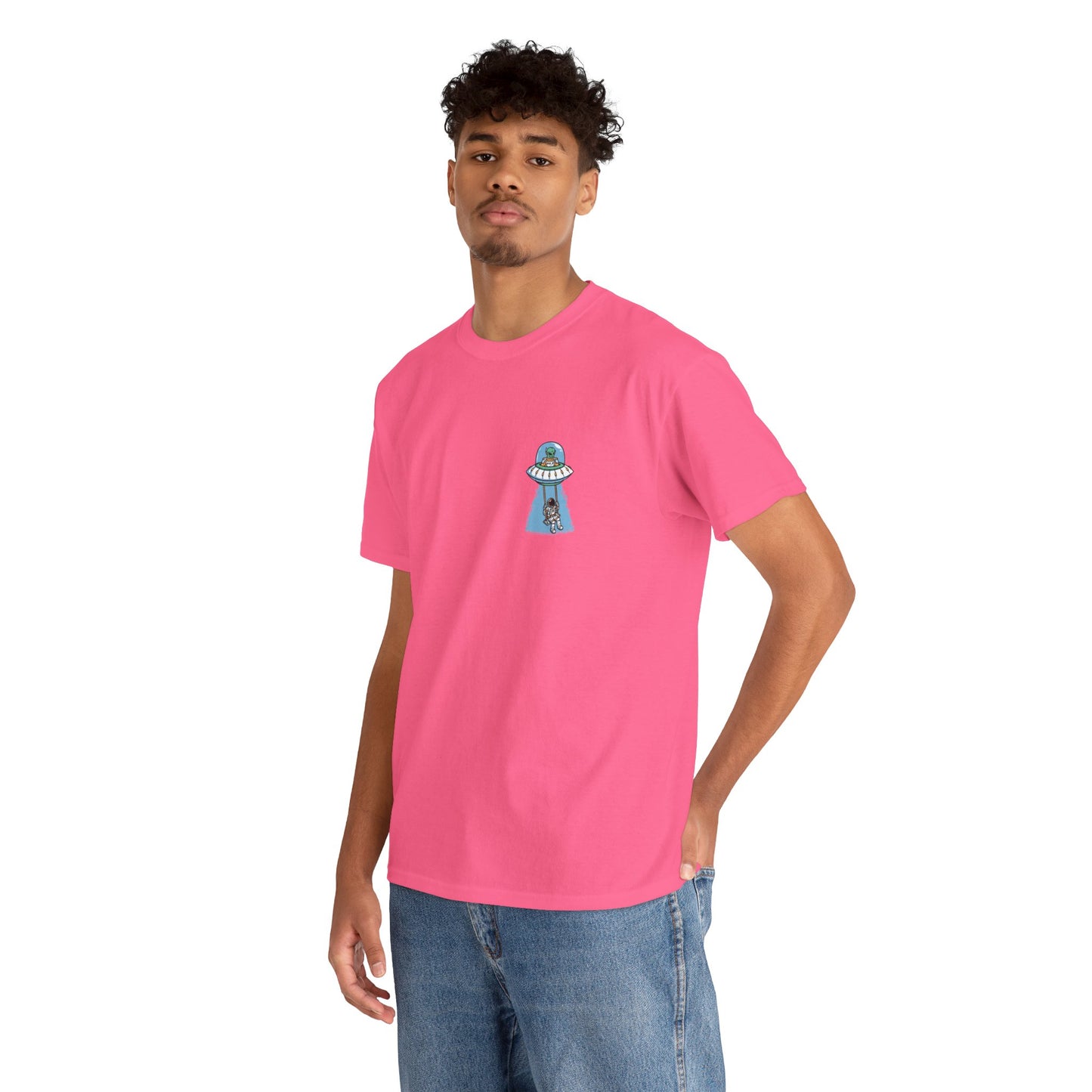 UFO Dancing in Space - Whimsical Unisex Heavy Cotton Tee with Playful Design