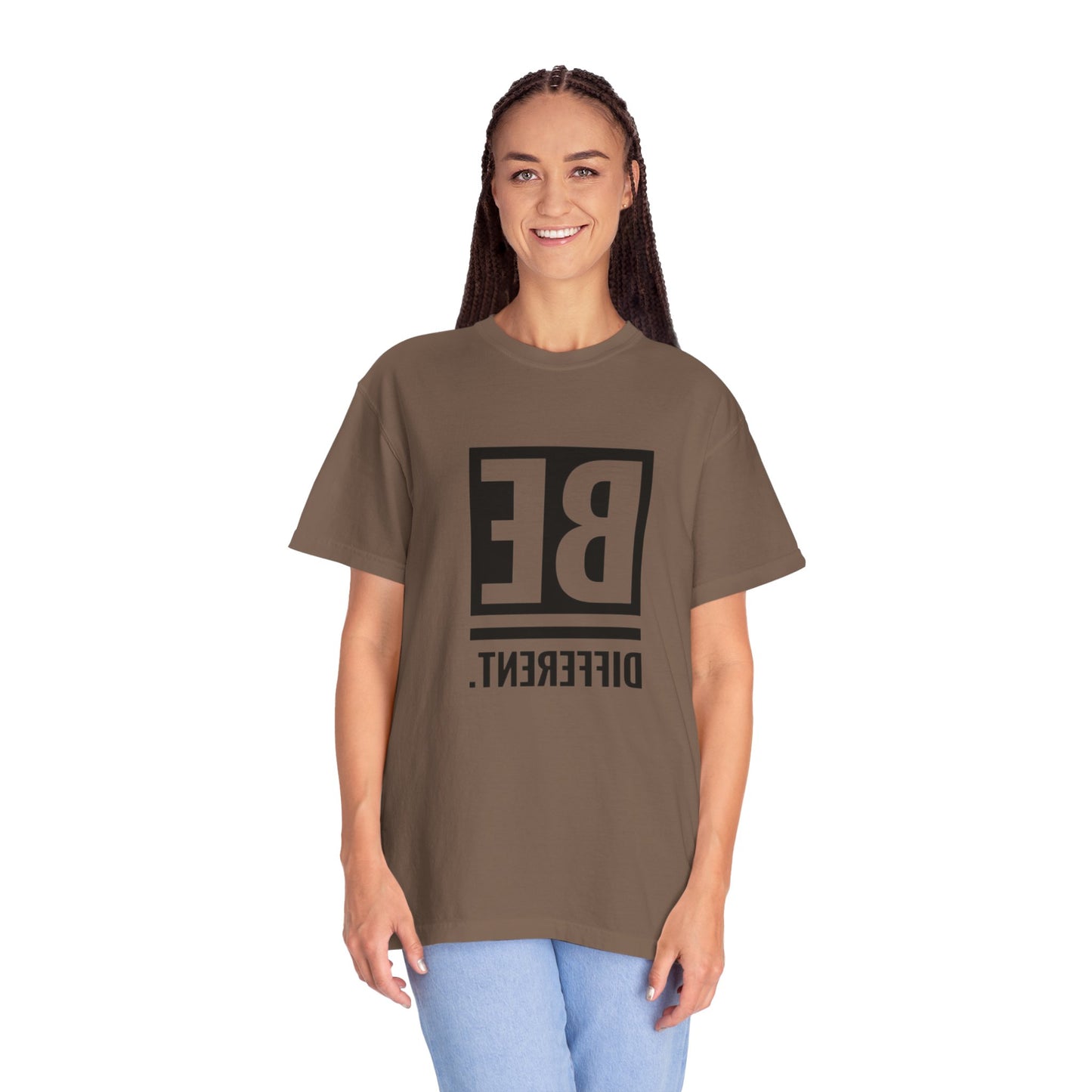 Model wearing the Be Different Art Graphic Oversized Boho T-Shirt in a relaxed fit, perfect for everyday comfort.