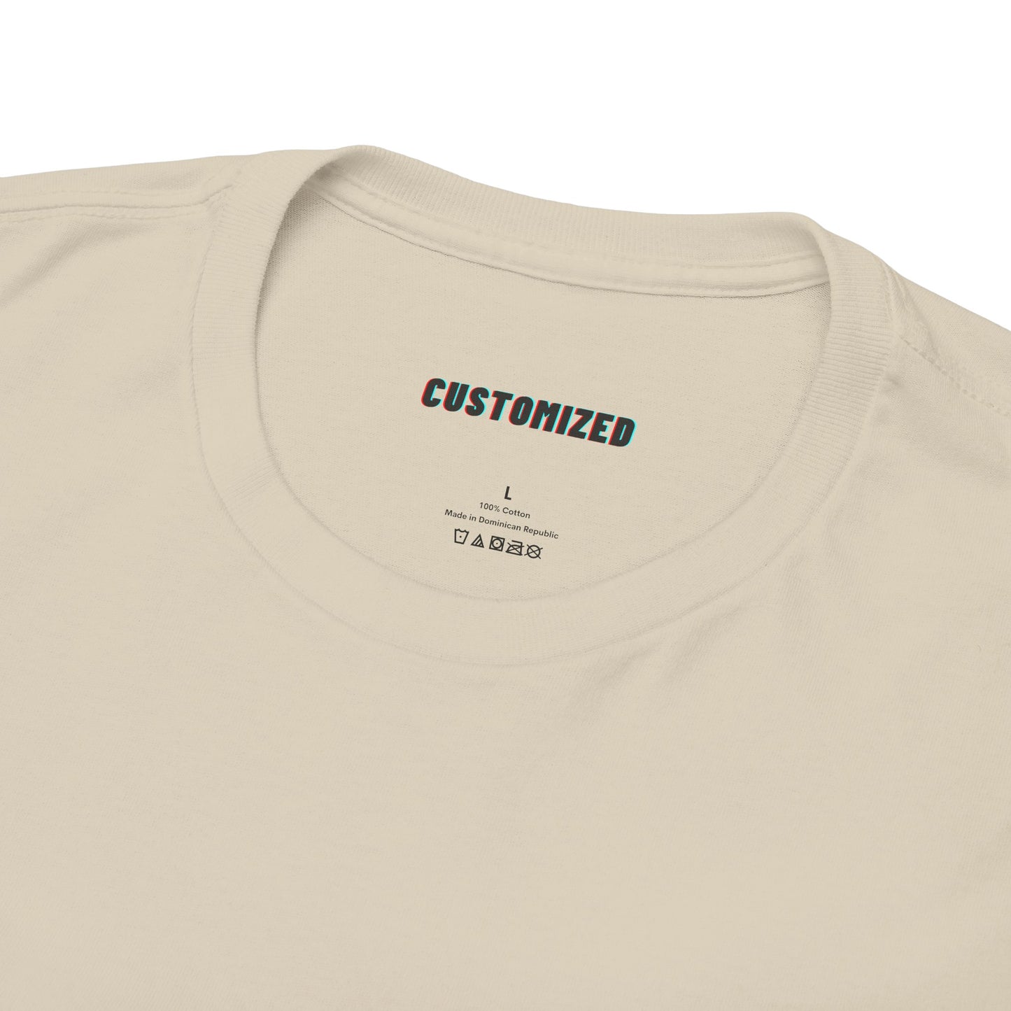Close-up of the soft, breathable material of the Personalized Unisex Heavy Cotton Tee, perfect for casual outings.