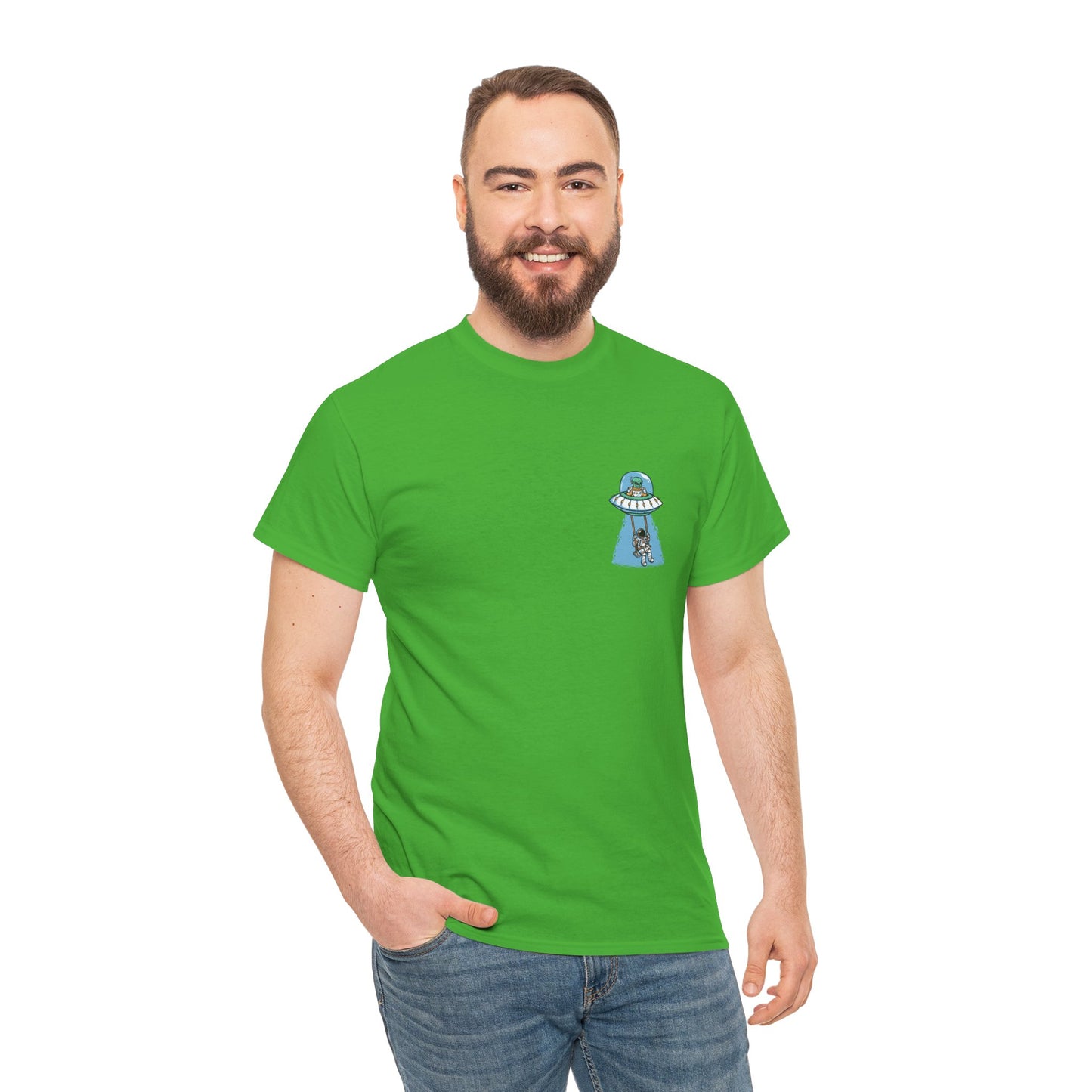 UFO Dancing in Space - Whimsical Unisex Heavy Cotton Tee with Playful Design