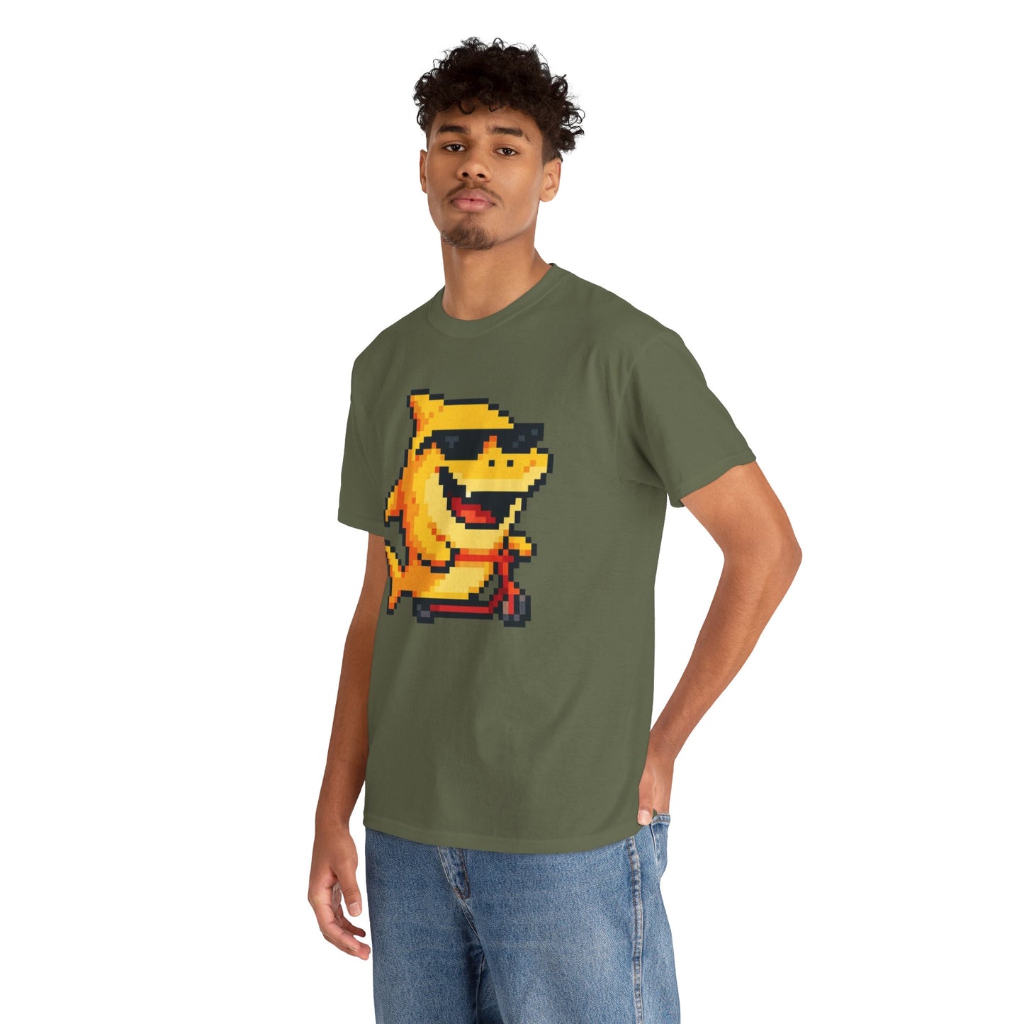 Retro Pixel Baby Shark Unisex Heavy Cotton Tee, Fun Graphic Tee, Gamer Shirt, Gift for Shark Lovers, Summer Casual Wear, Retro T-Shirt