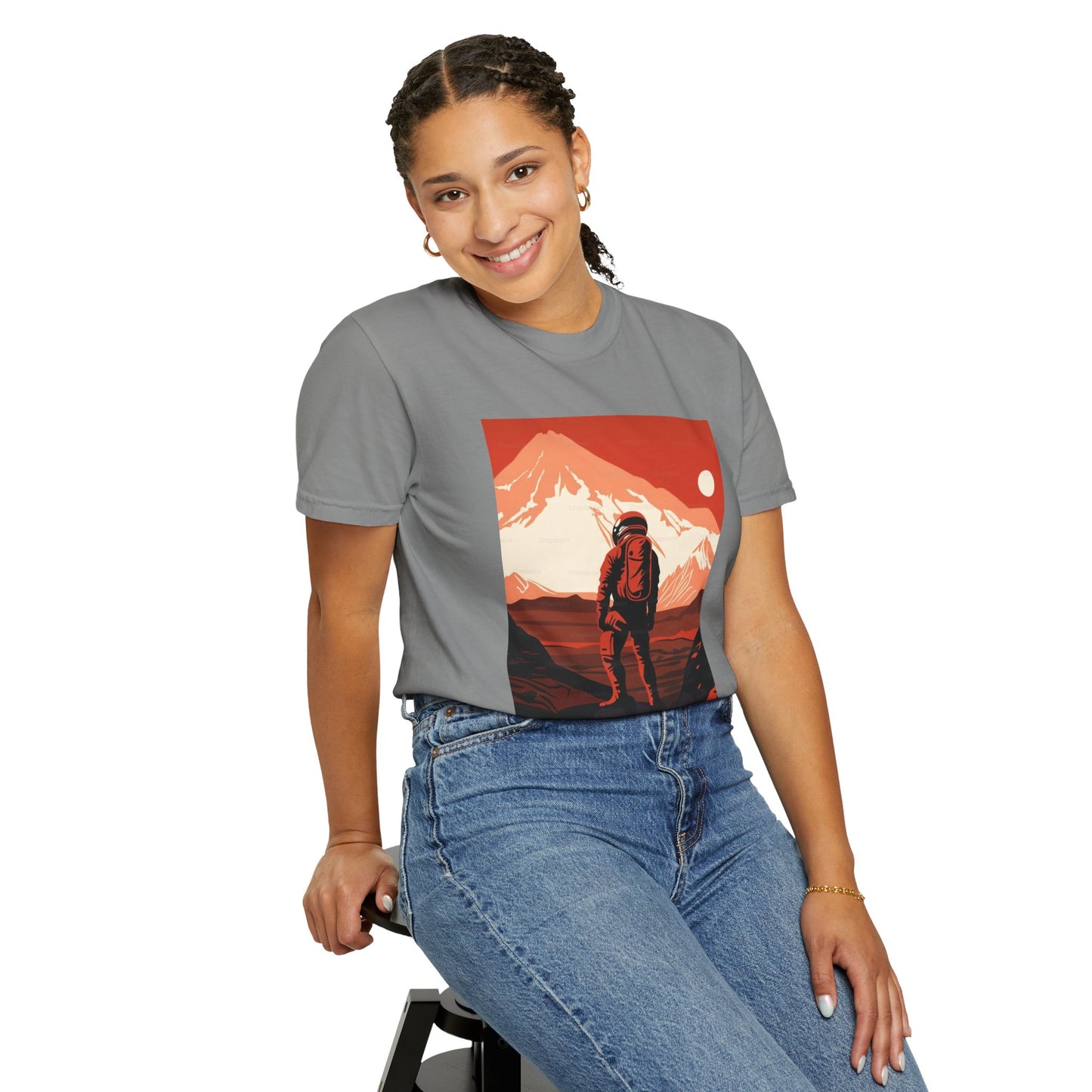 Man On Mars Graphic T-Shirt featuring organic cotton and oversized boho design, perfect for eco-friendly fashion.