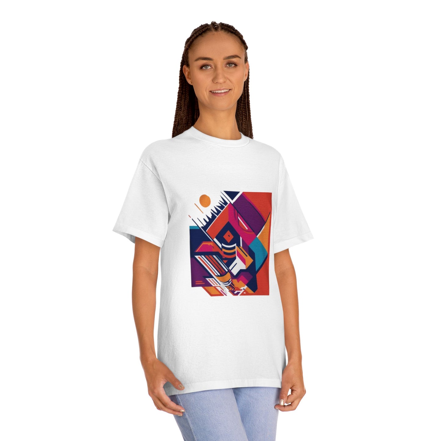 Model wearing Unisex Organic Cotton Classic Tee, showcasing a versatile style suitable for gym, casual outings, and everyday use.