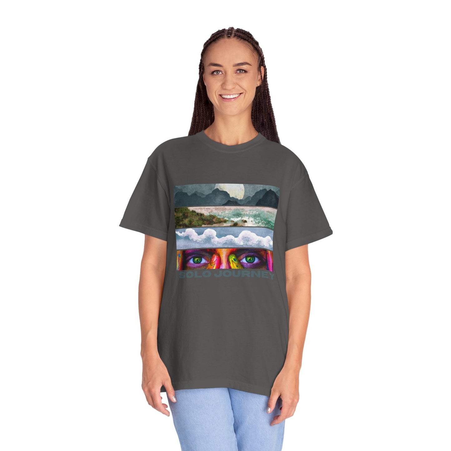 Back view of the Vintage Aesthetic Oversized Boho T-Shirt 07 - Eco-Friendly Organic Cotton Tee, emphasizing the comfortable fit and eco-friendly materials.