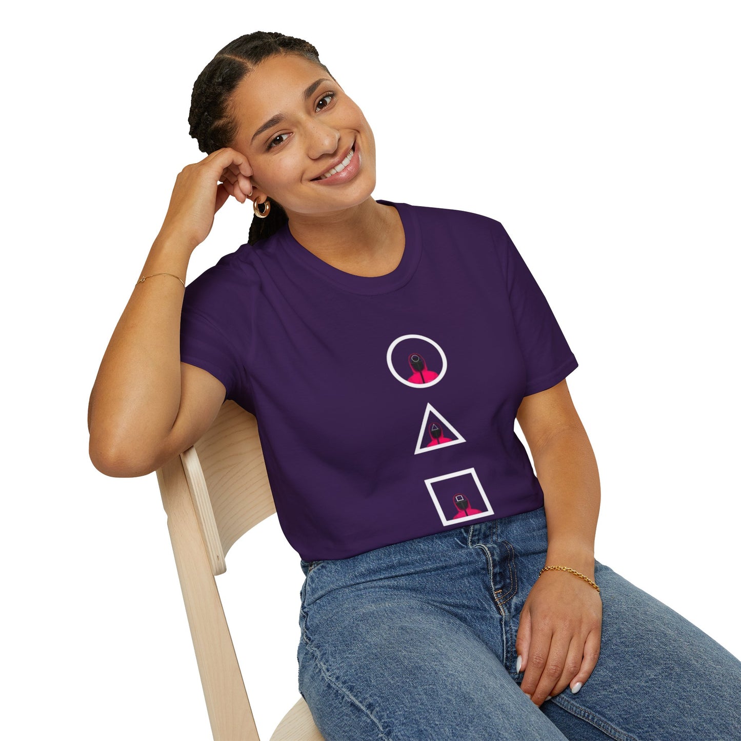 Unisex Softstyle T-Shirt - Eco-Friendly 100% Cotton Minimalist Graphic Tee for Casual Wear, displayed in a casual outfit suitable for any occasion.