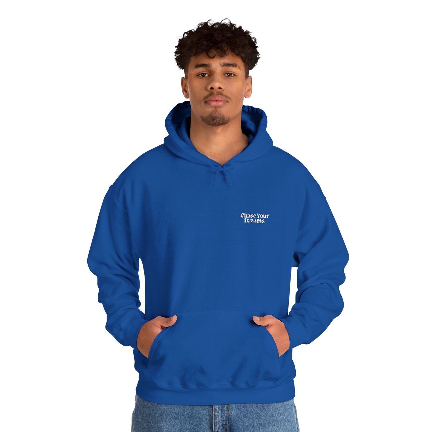 Close-up of the vibrant hand-drawn print on the Chase Your Dreams Vintage Aesthetic Oversized Hoodie, combining vintage style with modern comfort.