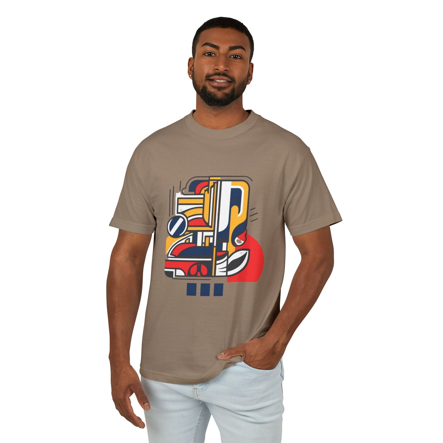 Person wearing the Rick And Morty Futuristic Hub T-Shirt - Unisex 100% Organic Cotton Heavyweight Tee styled for a casual outing.