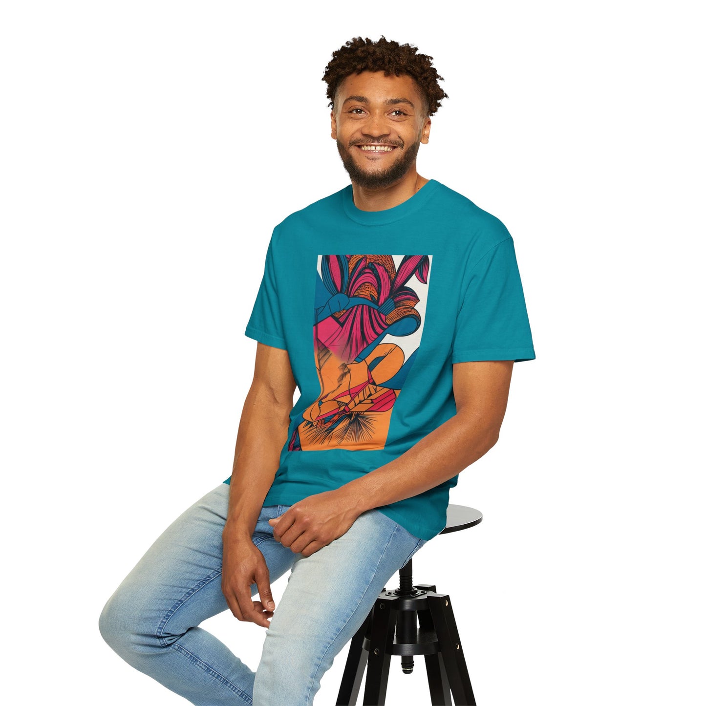 Flat lay of the Berry Masterpiece Oversized Boho T-Shirt 09 - Eco-Friendly Organic Cotton Graphic Tee styled with accessories and denim.