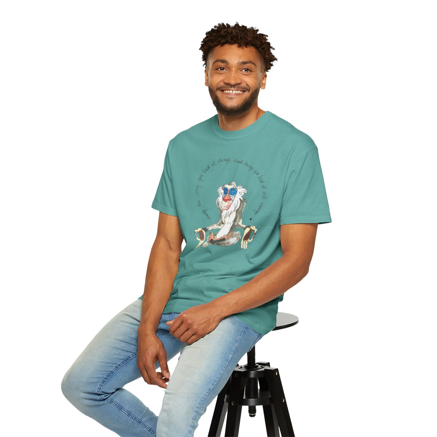 Monkey Legend Graphic Art Oversized Boho Pullover Tee in eco-friendly 100% organic cotton, showcasing unique graphic design and relaxed fit.