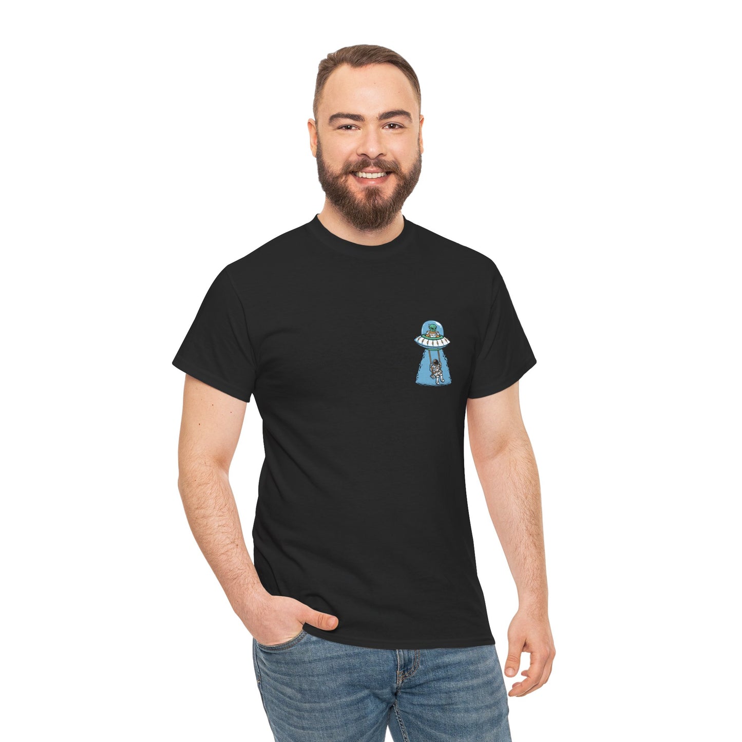 UFO Dancing in Space - Whimsical Unisex Heavy Cotton Tee with Playful Design