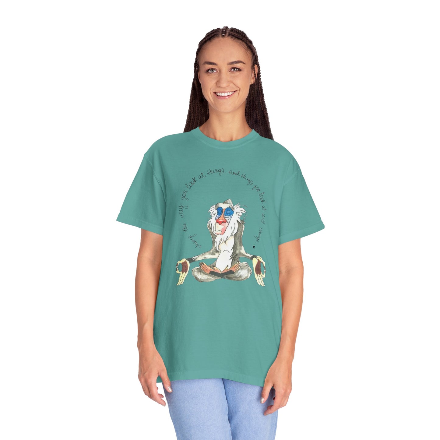 Monkey Legend Graphic Art Oversized Boho Pullover Tee made from eco-friendly 100% organic cotton, showcasing a unique graphic design.