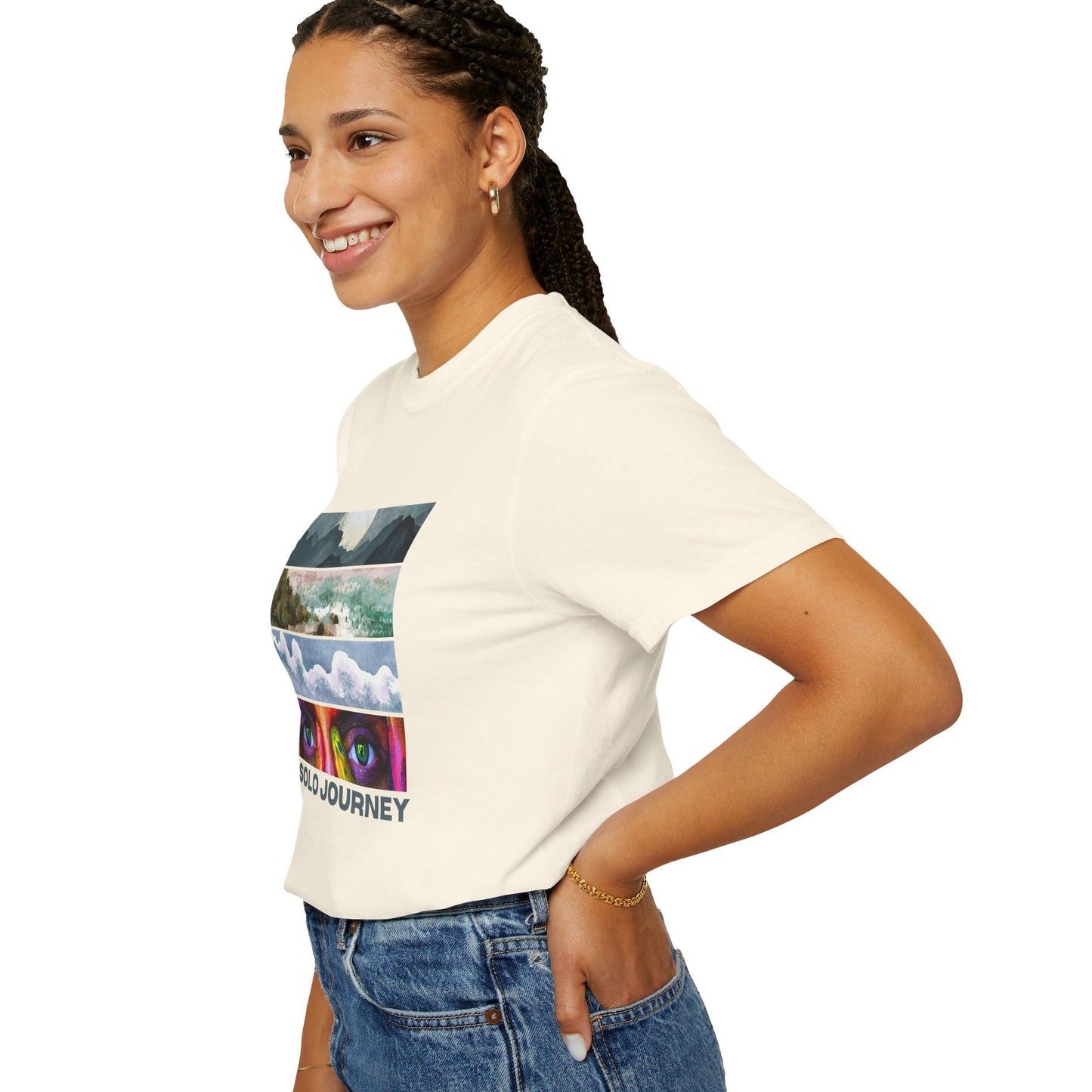 Detail shot of Vintage Aesthetic Oversized Boho T-Shirt 07 - Eco-Friendly Organic Cotton Tee highlighting the soft organic cotton fabric.