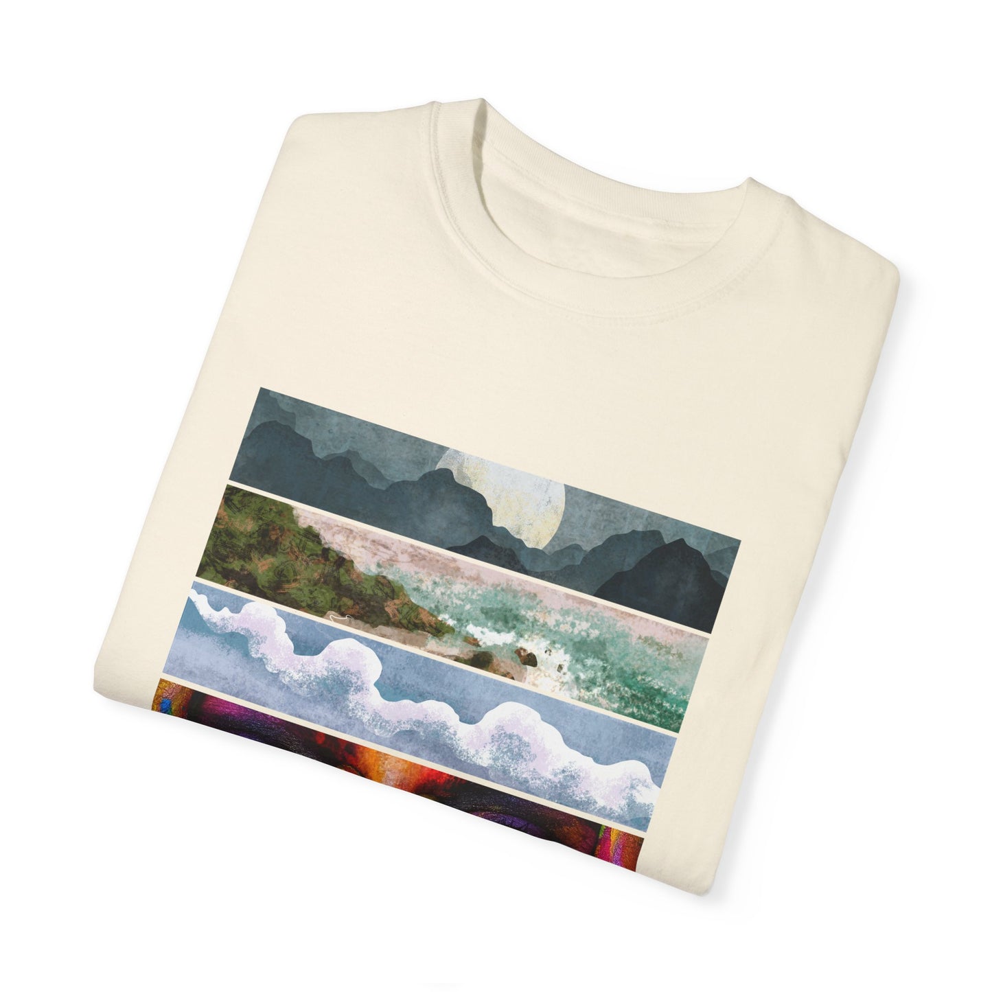 Vintage Aesthetic Oversized Boho T-Shirt 07 - Eco-Friendly Organic Cotton Tee displayed on a hanger against a rustic wooden background.