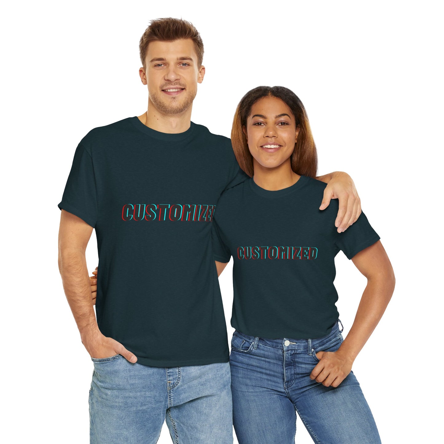 Personalized Unisex Heavy Cotton Tee - Eco-Friendly, Comfortable, Custom Graphic Wear displayed on a model in a bright outdoor setting.