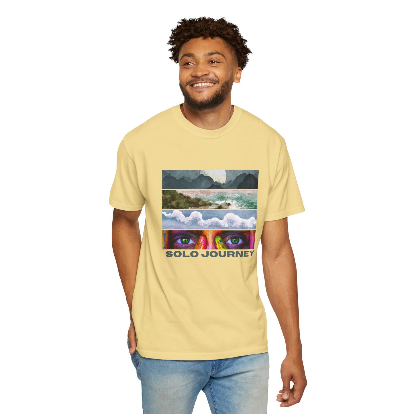 Close-up view of the bold graphic design on the Vintage Aesthetic Oversized Boho T-Shirt 07, highlighting its unique artistic flair.
