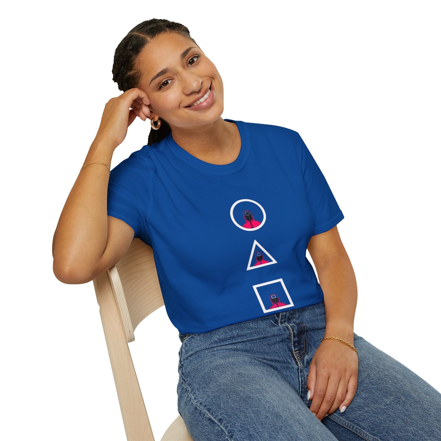 Unisex Softstyle T-Shirt - Eco-Friendly 100% Cotton Minimalist Graphic Tee displayed on a hanger showing ribbed collar details