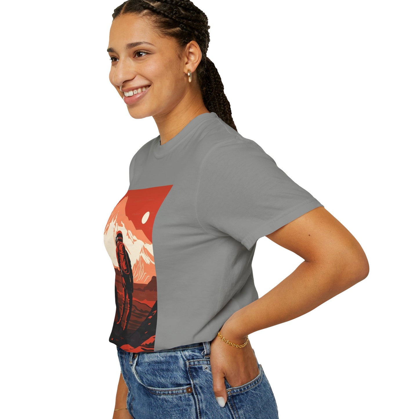 Unique hand-drawn graphics on the Man On Mars Graphic T-Shirt, crafted from breathable organic cotton for ultimate comfort.