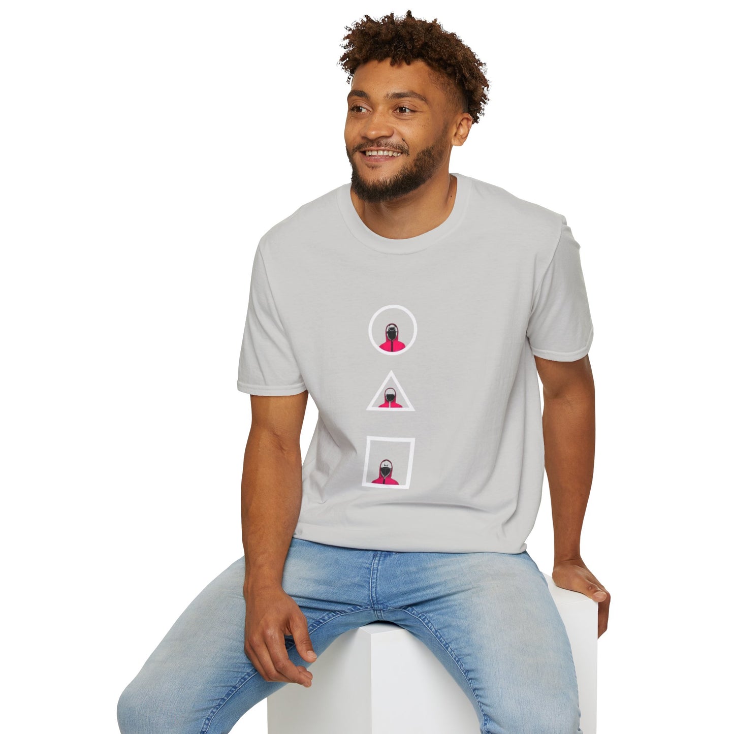 Close-up of the Unisex Softstyle T-Shirt - Eco-Friendly 100% Cotton Minimalist Graphic Tee showcasing the unique hand-drawn print.