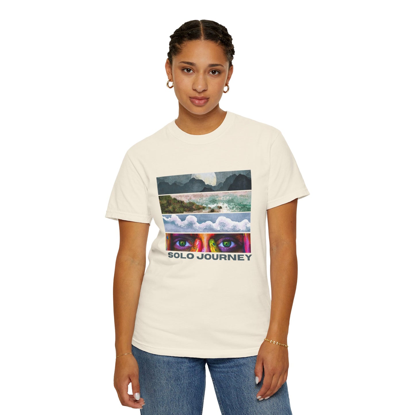 Flat lay of Vintage Aesthetic Oversized Boho T-Shirt 07 - Eco-Friendly Organic Cotton Tee paired with jeans and accessories.