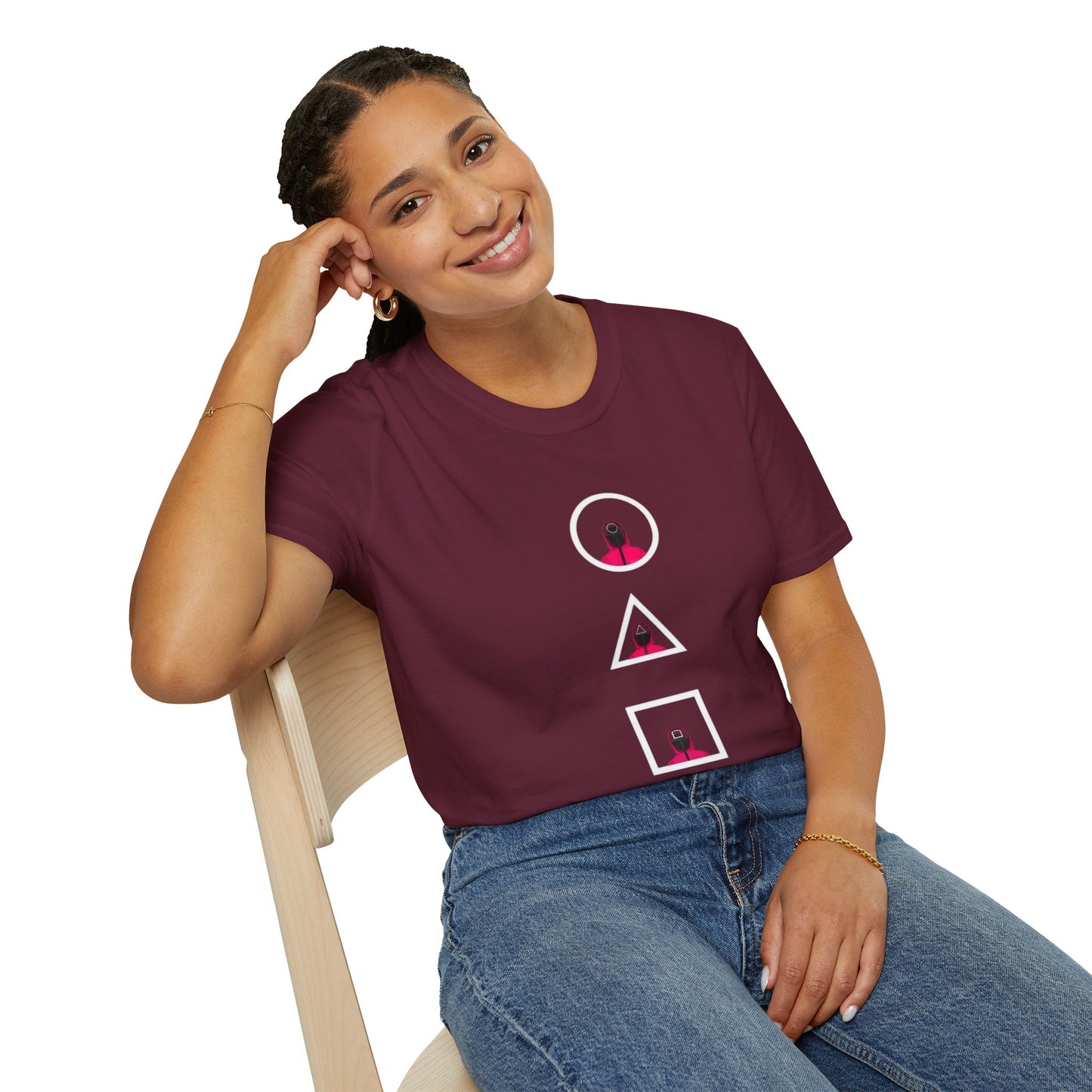 Close-up of Unisex Softstyle T-Shirt - Eco-Friendly 100% Cotton Minimalist Graphic Tee highlighting the hand-drawn graphic design.