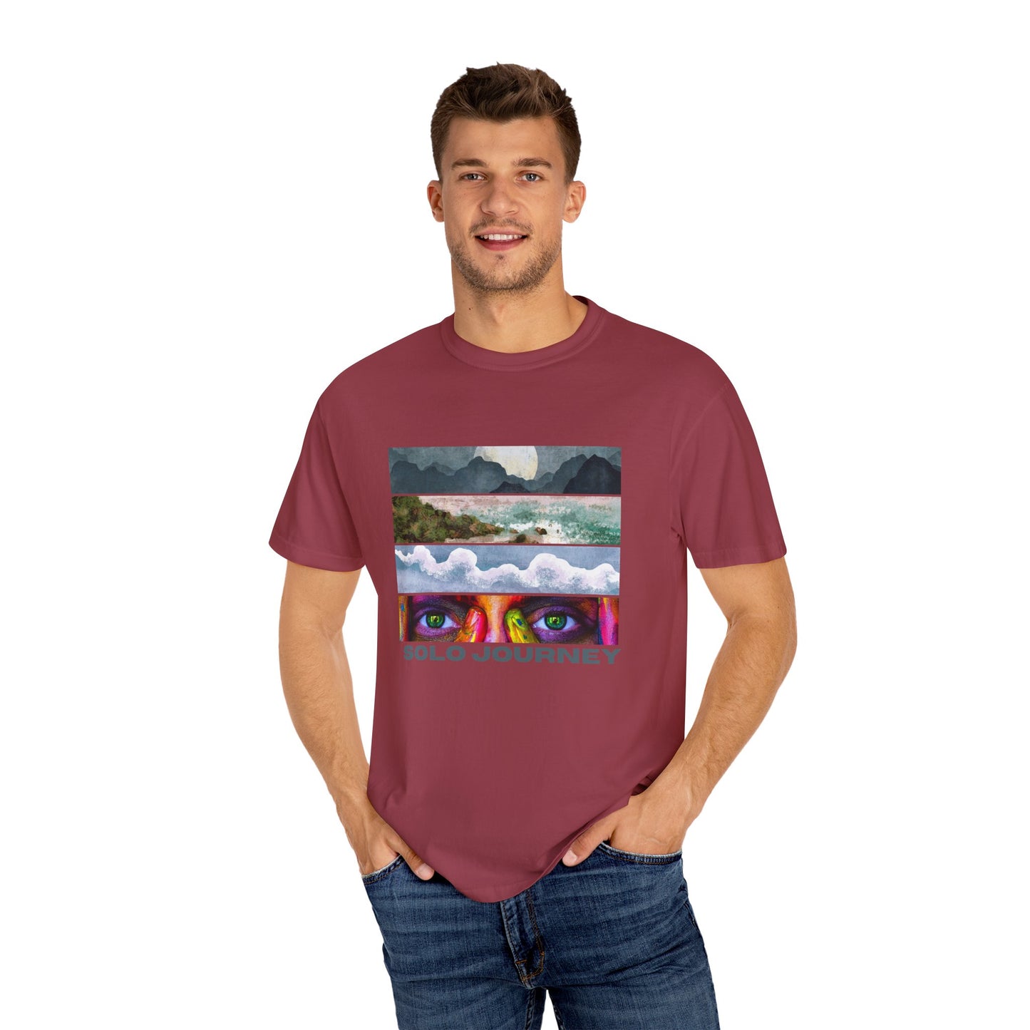 A model wearing the Vintage Aesthetic Oversized Boho T-Shirt 07, showcasing its relaxed fit and unique vintage vibe.