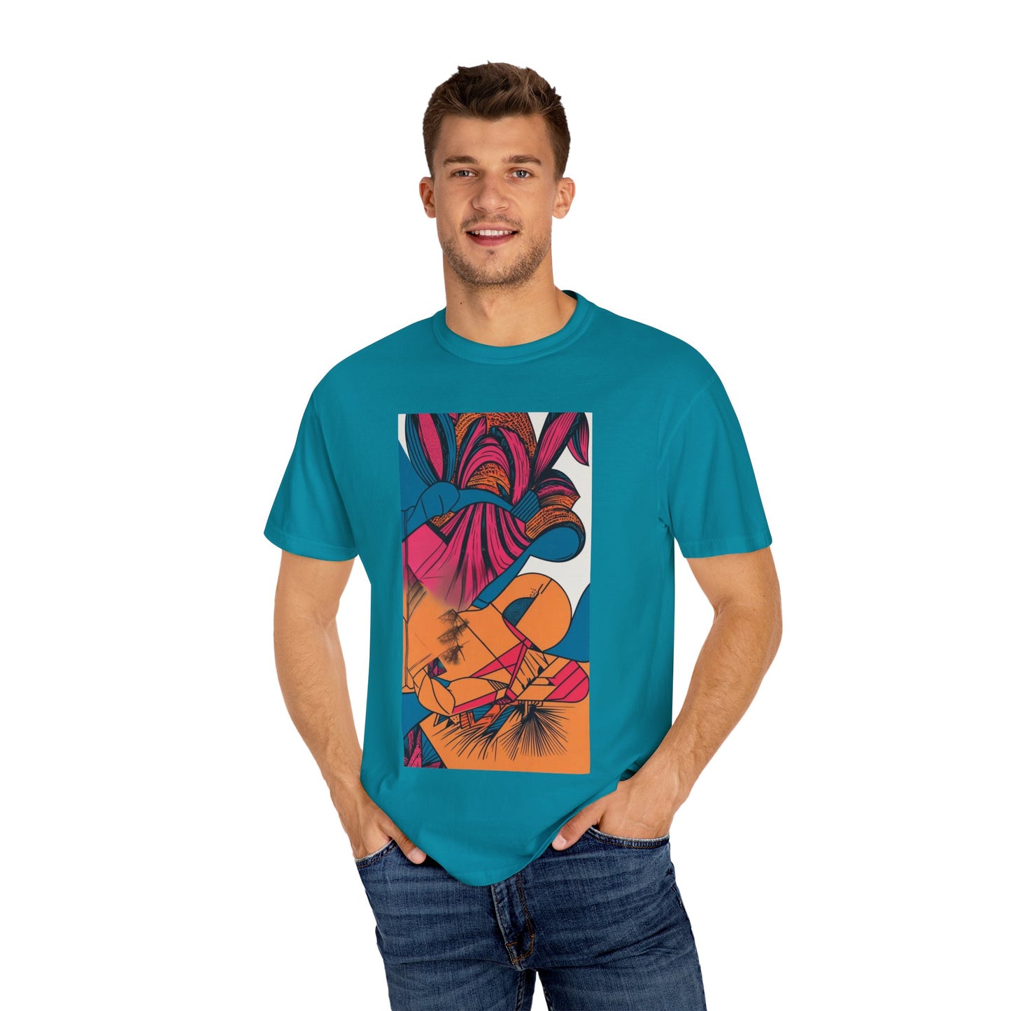 Close-up of the Berry Masterpiece Oversized Boho T-Shirt 09 showcasing the vibrant graphic design and soft organic cotton fabric.