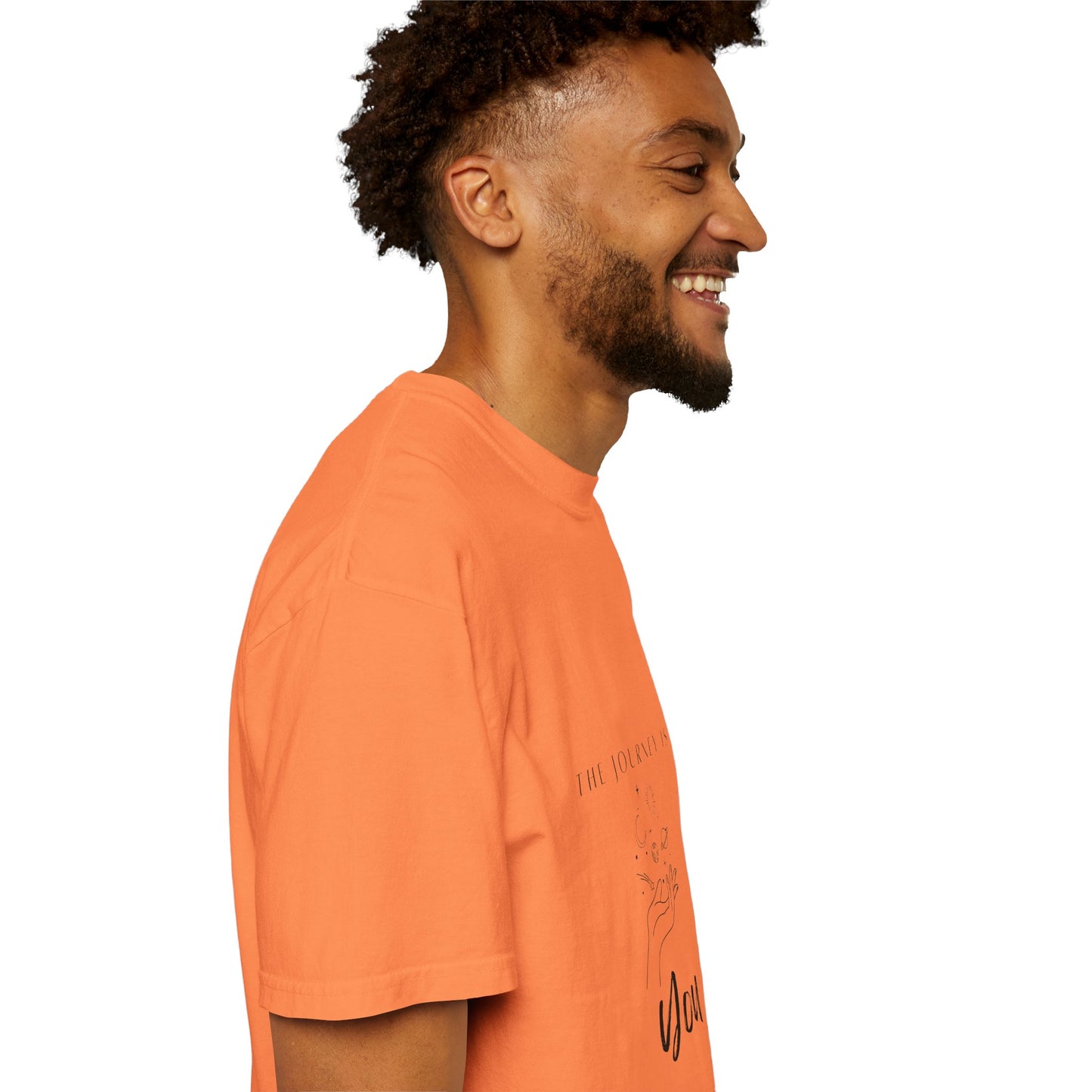 Casual model wearing the Vintage Aesthetic Oversized Boho T-Shirt Pullover, highlighting its relaxed fit and artistic graphic design.