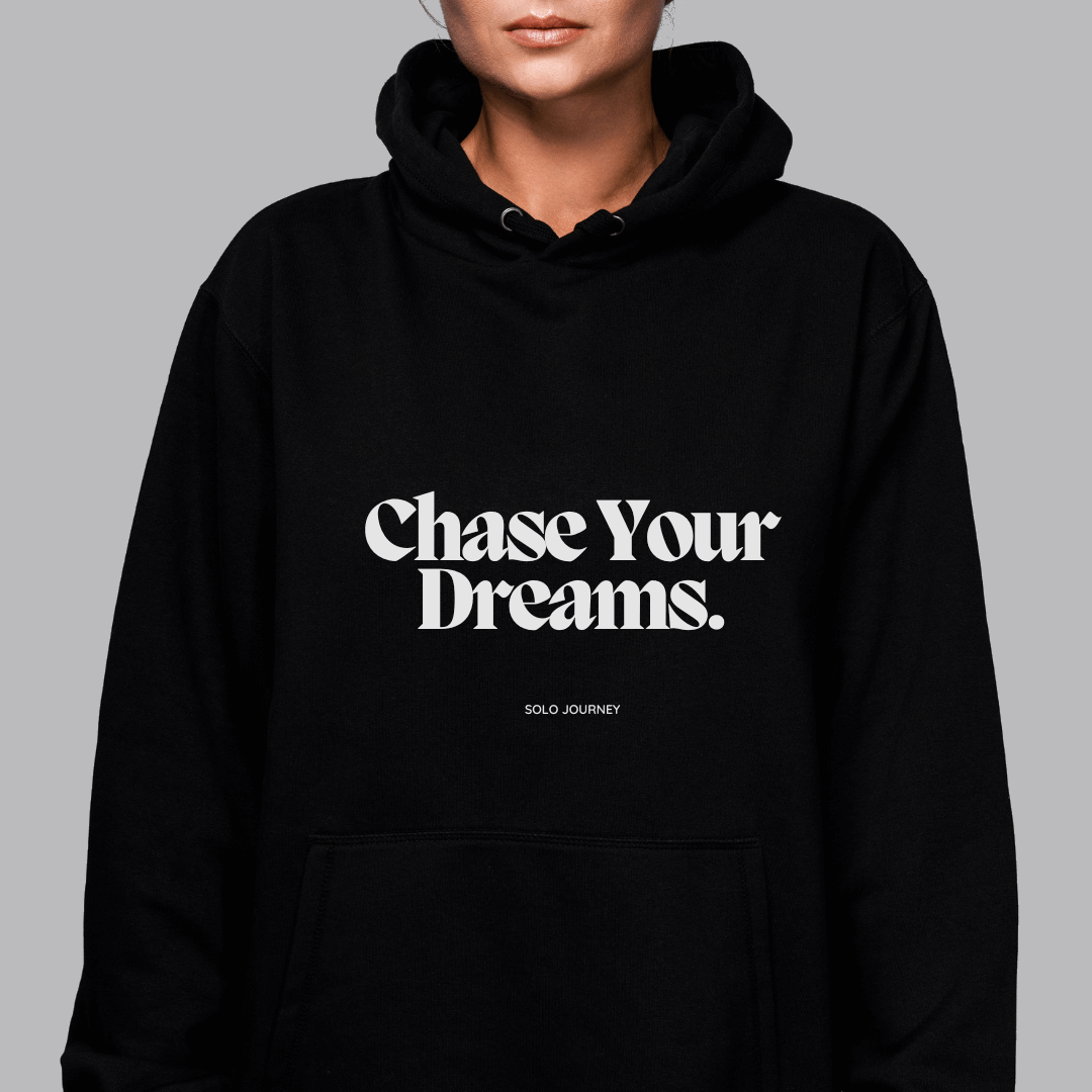 Chase Your Dreams Hoodie featuring a unisex style in a cozy natural fabric, inspiring motivational design.