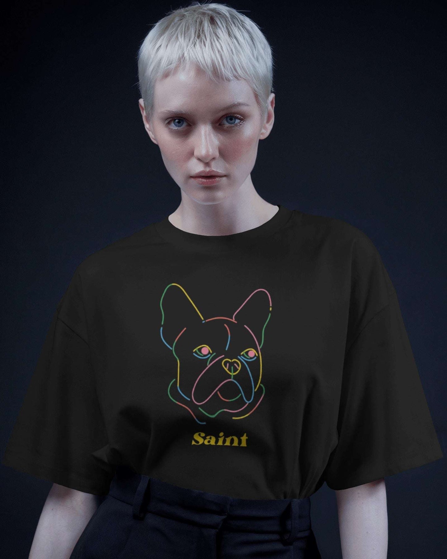 Saint French Bulldog Unisex Heavy Cotton Tee - Colorful Pet Graphic T-Shirt