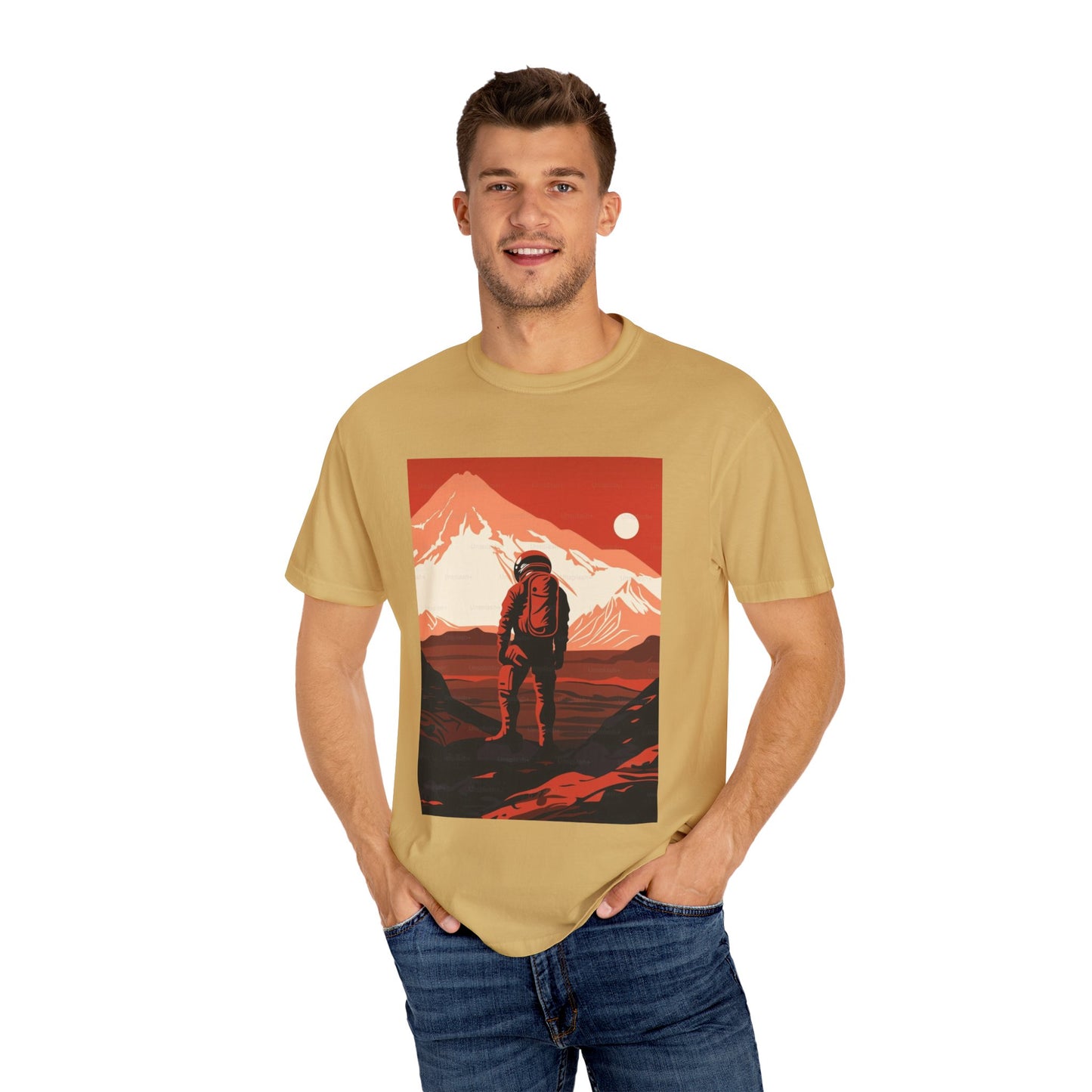 Man On Mars Graphic T-Shirt featuring bold artistic prints on eco-friendly organic cotton in oversized unisex fit.