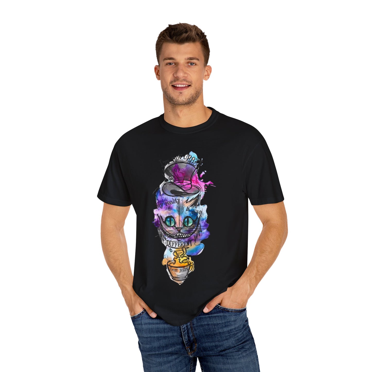 Close-up of the Personalized Cat With A Hat Country Music Graphic T-Shirt design, highlighting the unique hand-drawn print.